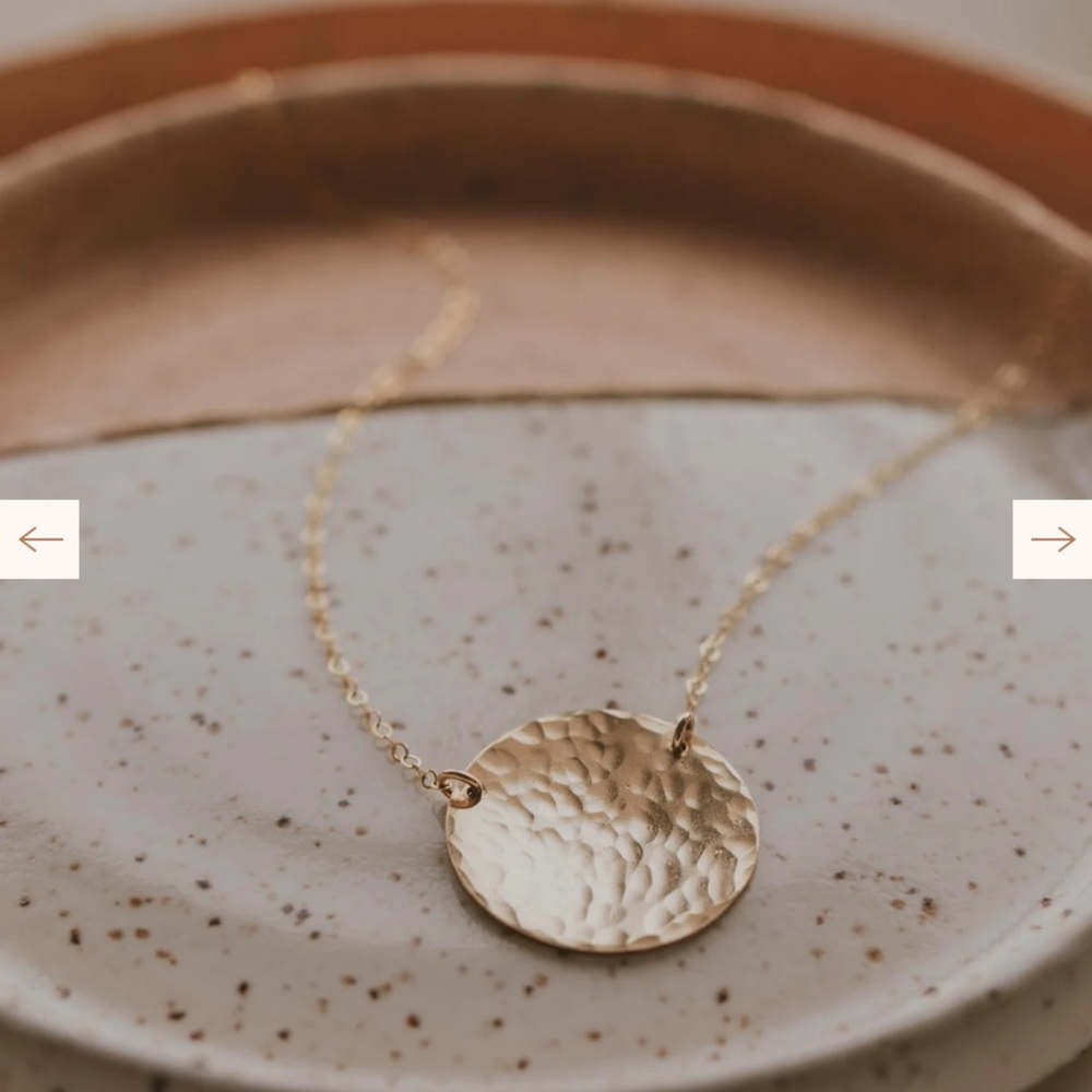 NWT Hello Adorn Supermoon Hammered 14kt Gold Fill Pendant Necklace 24 inch Chain